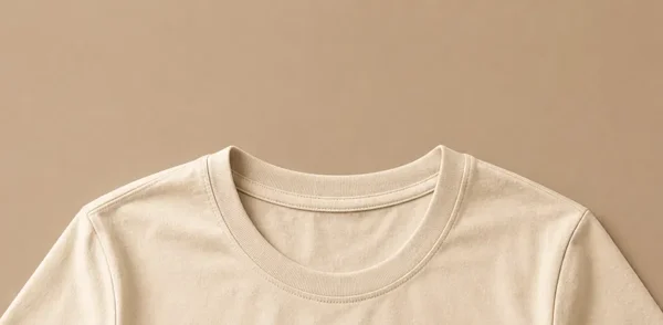 Beige Cotton T-Shirt - Neckline & Collar Detail
