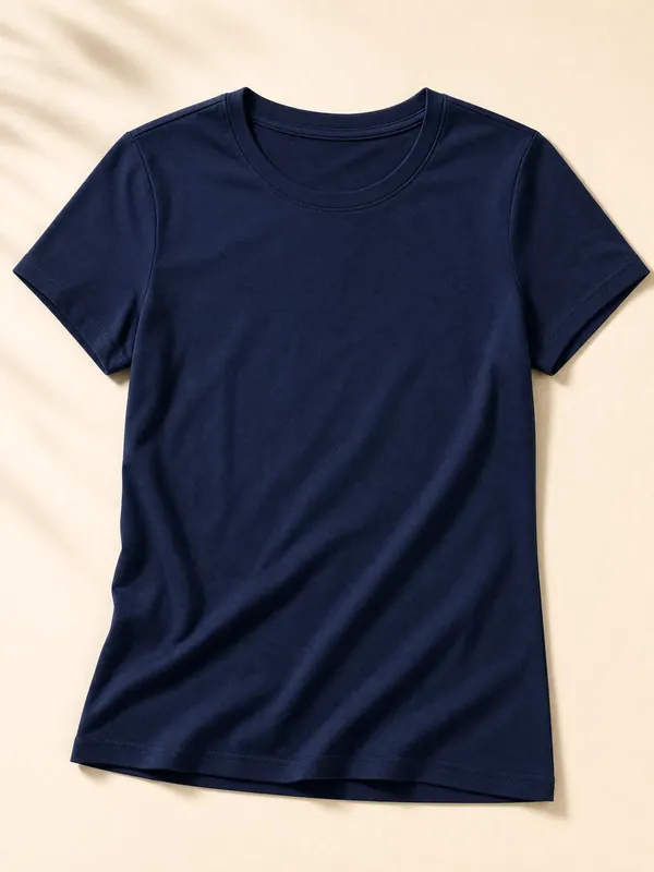 Navy Cotton T-Shirt - Front View